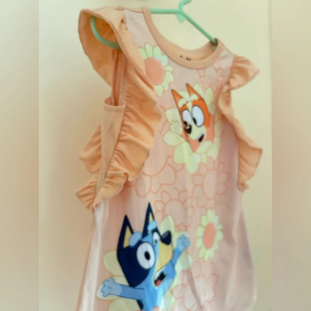 Bluey & Bingo Sunflower Nightgown | 4T | Ruffle Sleeve Spring/Summer Pajamas